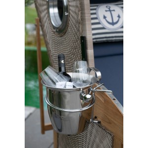 Trendy by Devries Champagnerkühler am Strandkorb mit Flasche und Gläsern.