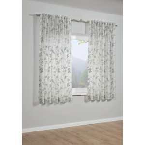 Bennetti Schal Silbergrau mit Zweig-Ausbrenner Muster, halbtransparent, an Fenster mit Gardinenstange.