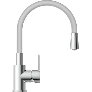 Eisl Spültischarmatur mit grauem Soft-Touch Schlauch und Chrom-Finish.