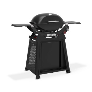 Schwarzer Weber Gasgrill Q2800N+ mit Rollwagen und Alugussdeckel.