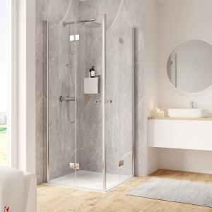 Schulte ExpressPlus Drehfalttür Eckeinstieg, Chromoptik, 200x100 cm, im Badezimmer.