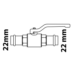 Kirchhoff MS-Kugelhahn mit CU-Pressanschluss 22 mm, Pressfitting für Sanitär und Heizung.