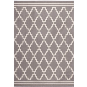 Moderner Teppich Retro in Taupe-Elfenbein mit geometrischem Muster, 80x300 cm.