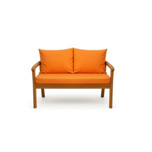 Orangefarbenes Sitzkissen-Set für Gartenbank, bestehend aus Sitz- und Rückenkissen.
