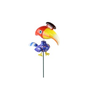 Bunter Deko-Gartenstecker Nashornvogel, 52cm hoch, für fröhliche Gartendekoration.