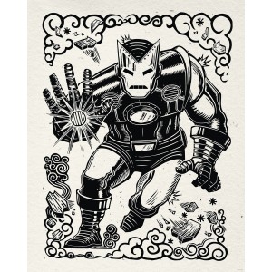 Komar Wandbild Marvel Iron Man Lino-Cut 40 cm x 50 cm Schwarz-Weiß
