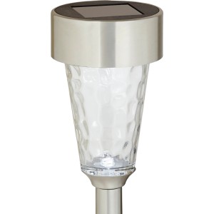 LED-Solarspieß Cameri in Silber: Dekorative Gartenbeleuchtung mit Glaselement und modernem Design.
