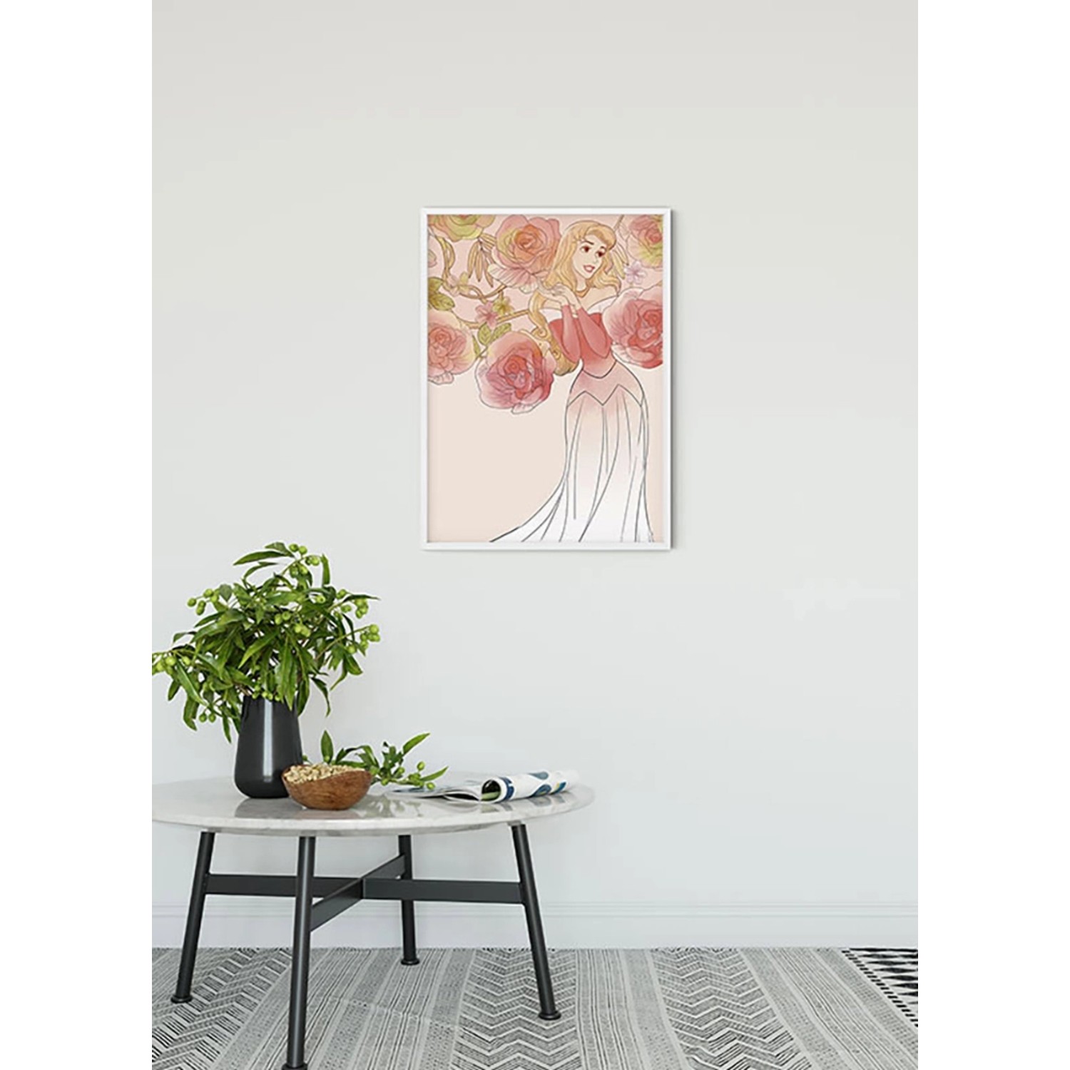 Wandbild: Dornröschen mit Rosen, 40x50 cm. Romantisches Bild für Wohnräume.