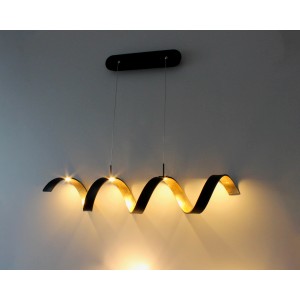 Moderne LED-Pendelleuchte Helix in Schwarz-Gold, spiralförmiges Design, dimmbar.