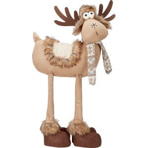 Stoff-Rentier (63cm) als Weihnachtsdeko mit Mütze und Schal für Innen & überdachten Außenbereich.