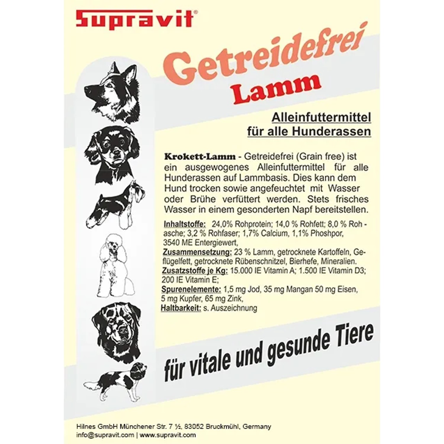 Supravit Hundetrockenfutter Lamm & Kartoffeln, getreidefrei. Alleinfuttermittel für alle Hunderassen.