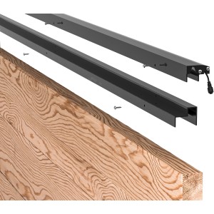 LyghtUp LED-Zaunbeleuchtung, 3 anthrazitfarbene Leisten mit Netzteil und Adaptern.