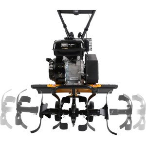 Texas TX611TG Benzin-Motorhacke mit Hackmessern und schwarzem Motor.