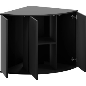 Schwarzer Juwel Aquariumunterschrank SBX Trigon 190 mit offenen Türen und Regalfächern.