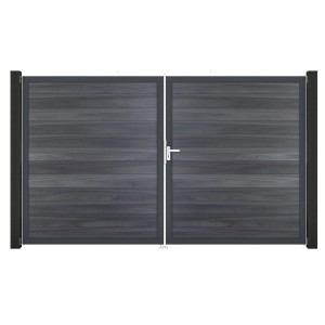 GroJa Solid Steckzaun Tor, DIN Rechts, Steingrau, 2-flügelig. Sichtschutzzaun Tor mit Alu-Rahmen und Beschlagset.