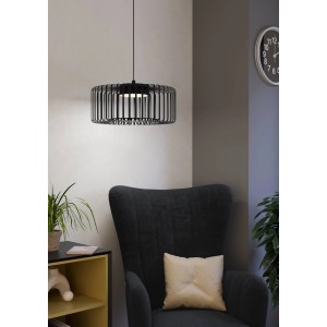 Moderne Eglo LED-Pendelleuchte Ginestrone-Z, schwarz-weiß, mit RGB/CCT Funktion und App-Steuerung.