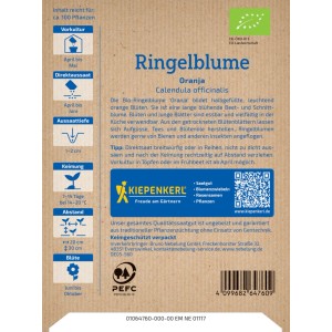 Kiepenkerl BIO Ringelblume Oranja Saatgutpackung mit orangefarbenen Blüten.