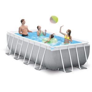 Intex Frame Pool Set Prism Quadra mit Familie im Wasser, 400x200x100 cm.
