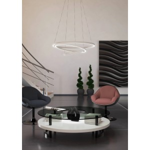 Weiße Eglo LED-Pendelleuchte Lobinero-Z, dimmbar und smart über App steuerbar, Ø 61 cm.