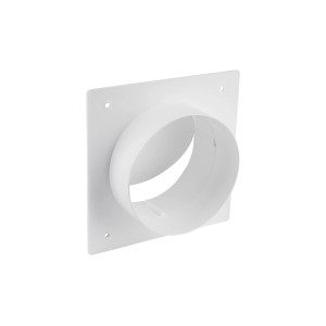 Weißer Maueranschlussstutzen 125 mit Rückstauklappe für Lüftungssysteme.