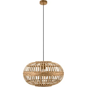 Braune Eglo Hängeleuchte Amsfield im Vintage-Design aus Stahl und Holz für Wohn- und Schlafzimmer.