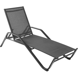 Schwarze Sonnenliege Pacora aus Textilen mit verstellbarer Rückenlehne.
