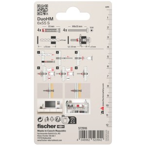 Fischer DuoHM Hohlraumdübel 12 mm, 4er-Set, zur Befestigung in Plattenmaterialien.