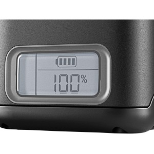 Detailaufnahme des Kärcher Akku Battery Power+ 36/75 mit 100% Ladestand.