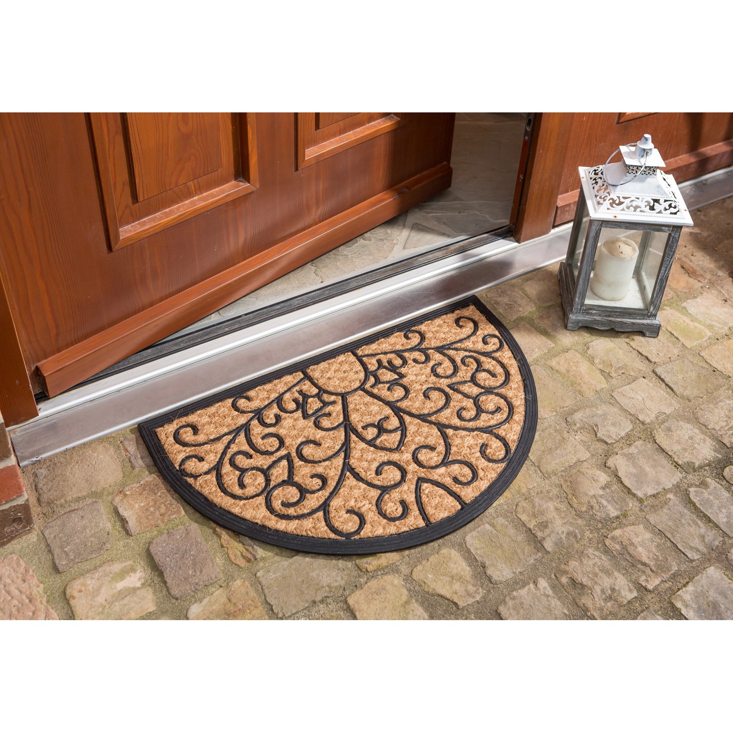 Halbrunde Astra Fußmatte Coco Deluxe Light mit Reliefmuster, 45x75 cm.