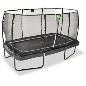 Schwarzes EXIT Allure Premium Gartentrampolin, rechteckig, mit Sicherheitsnetz.