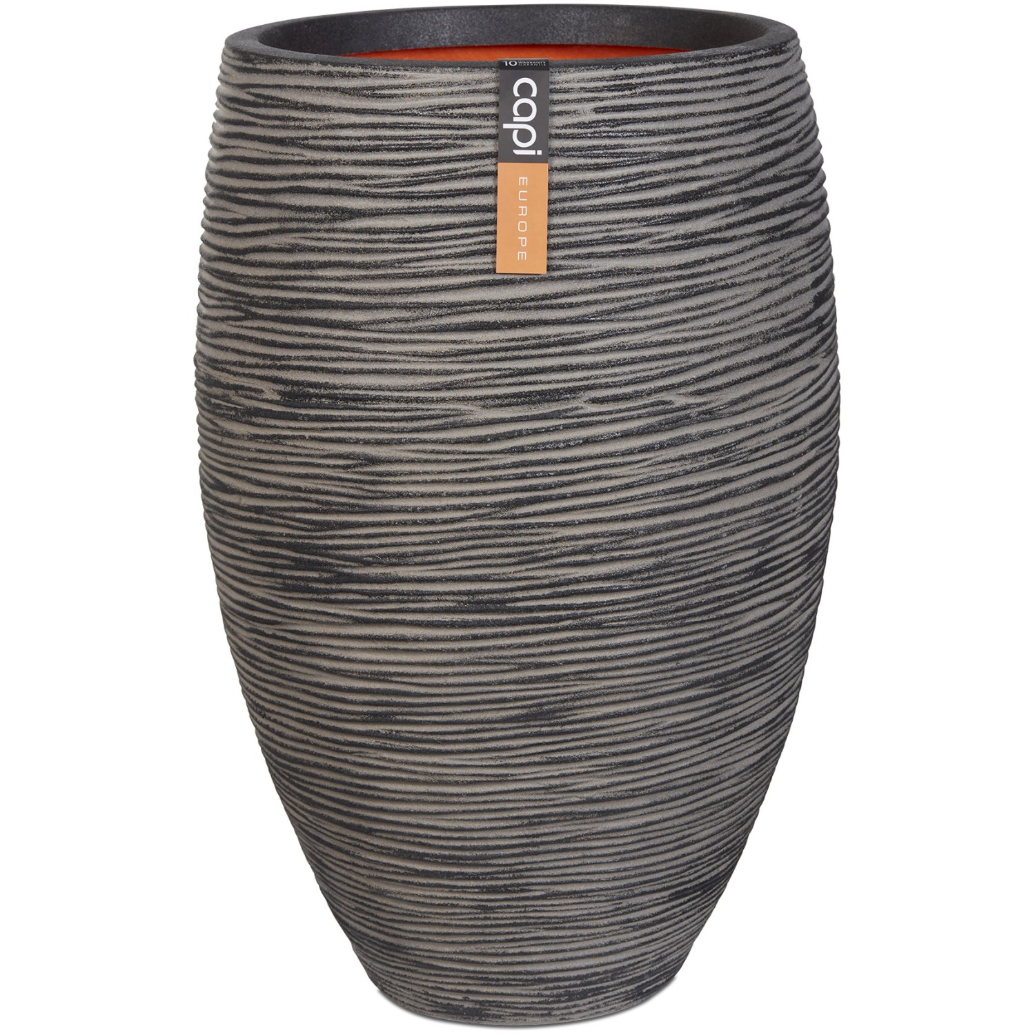 Capi Pflanztopf Nature Rib Elegant Deluxe, anthrazit, Ø 45x72 cm, geriffelte Oberfläche.