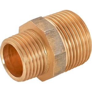 Gewinde-Reduziernippel aus Rotguss, 21 mm (R 1/2) x 26,4 mm (R 3/4) für Gewindefittings.
