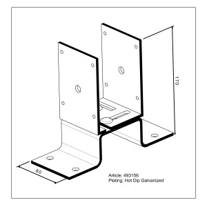 Breitenverstellbarer U-Form Stützenschuh zum Aufschrauben, feuerverzinkt, für Pfosten 71-151 mm.