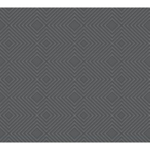 Graue Vliestapete mit 3D-Effekt, geometrischem Muster und leichtem Glitzer für Wohnräume.