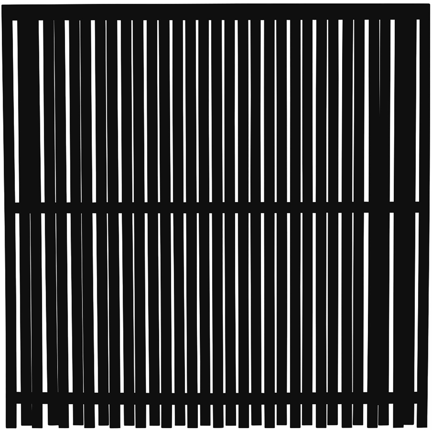 Schwarzer Sichtschutzzaun Nagano aus Nadelholz, 180x180 cm, mit schmalen, senkrechten Leisten.