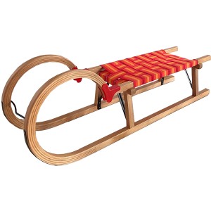 Holzrodel Rudisport mit Gurtsitz, 110 cm, rot-orange gestreift. Schlitten für Winterspaß.