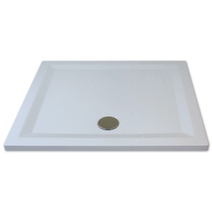 Rechteckige, weiße Breuer Duschwanne Flat Line Design, 100x90 cm, mit Chrom-Ablauf.