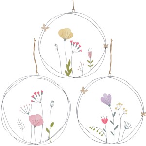 Boltze Dekoanhänger Blume, 3-fach sortiert, mehrfarbig. Eisenringe mit Blumenmotiven als Geschenkartikel.