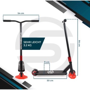 Sportisfaction Stuntscooter in Rot: Robuster Tretroller mit ABEC11 Kugellager, ideal für Stunts.