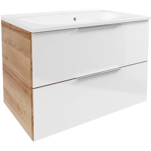 Fackelmann Waschplatz-Set B.Brillant, 80 cm, Asteiche/Weiß, mit Gussmarmor-Waschtisch.