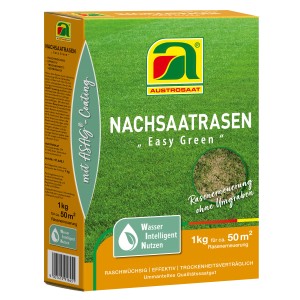 Austrosaat Nachsaat-Rasensamen Easy Green, 1 kg Packung für dichten, grünen Rasen.