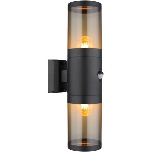 Globo Außenleuchte, 2-flammig, schwarz matt, mit Sensor. Moderne Wandleuchte für den Außenbereich.