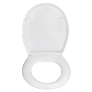 Weißer Wenko WC-Sitz Gubbio mit Absenkautomatik aus Duroplast, geöffnet von oben.
