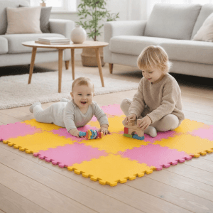 LittleTom Baby & Kinder Puzzlematte 30 x 30 cm 18 Stück Pink & Gelb