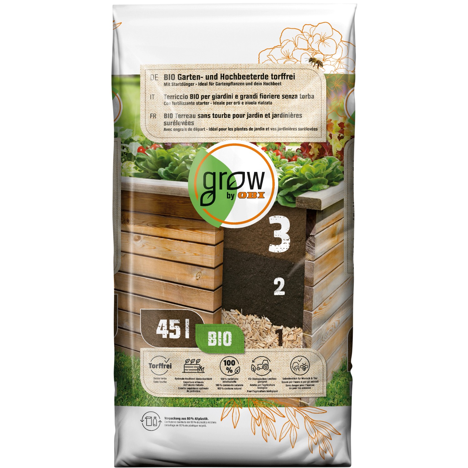 GROW by OBI BIO Garten und Hochbeeterde torffrei, 45l kaufen bei OBI