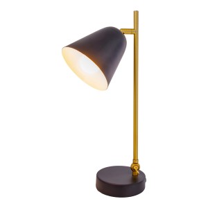 Schwarze Näve Tischleuchte Triton mit goldenem Gestell, Design-Tischlampe.