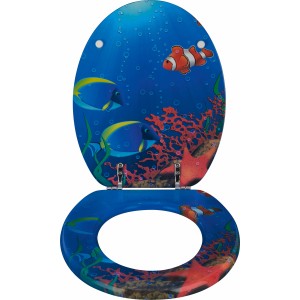 WC-Sitz Ardila Holzkern Ozean mit Unterwasserwelt-Motiv, Korallen und Fischen.