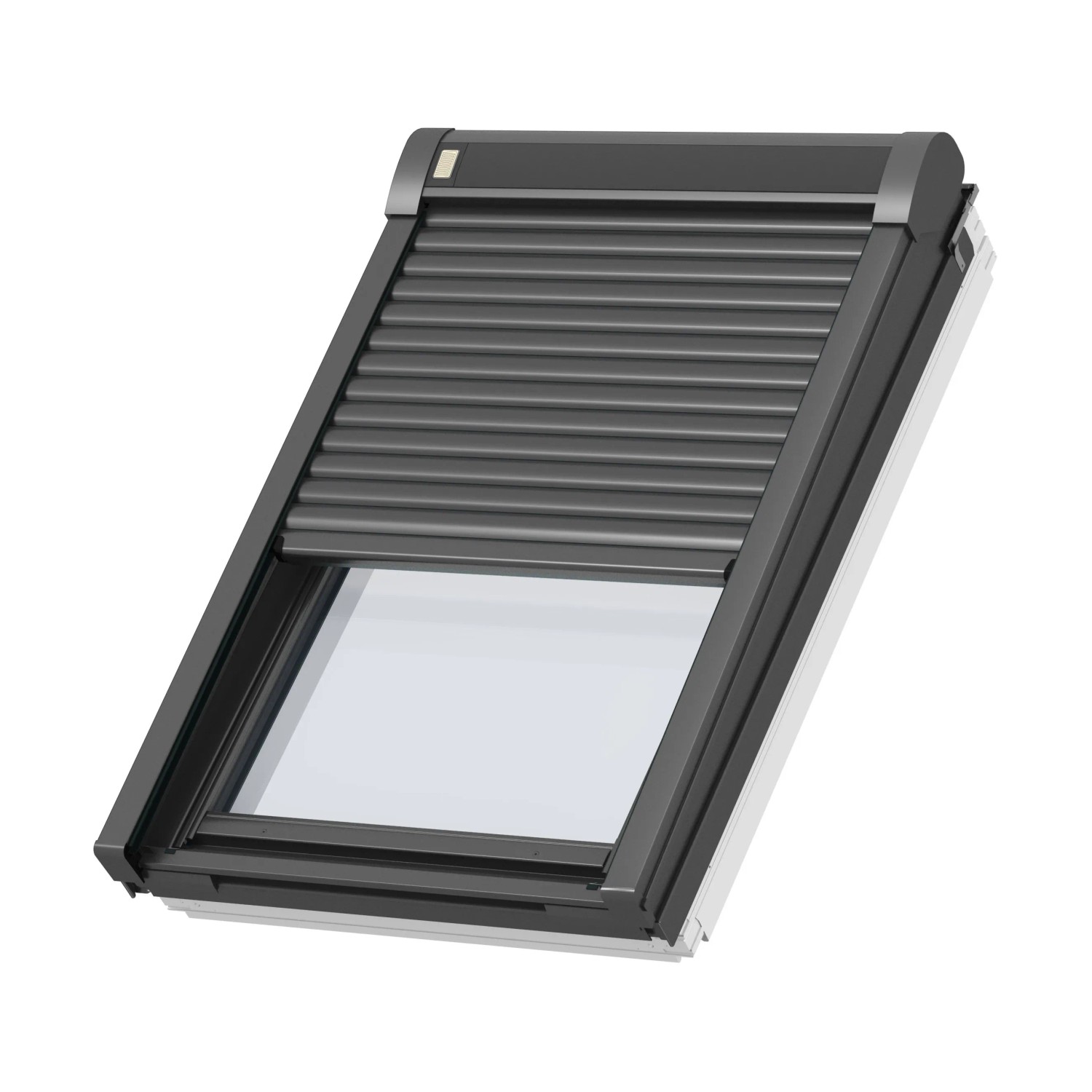 Velux Elektro-Rollladen SML, 55x70 cm, Alu, für Dachfenster, teilweise geöffnet.