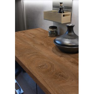 Kaindl Arbeitsplatte Eiche Endgrain Cognac, 410 cm, Küchenarbeitsplatte mit Holzstruktur.