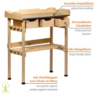 Dobar Pflanztisch mit 3 Schubladen 78 x 38 x 88 cm Natur FSC®